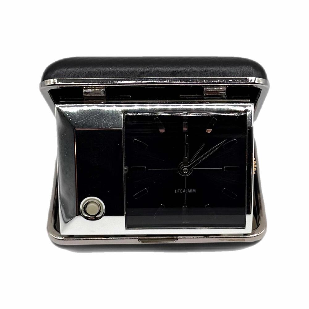 NIB Vintage 1980s Bulova LiteAlarm Travel Alarm Clock in Black Case